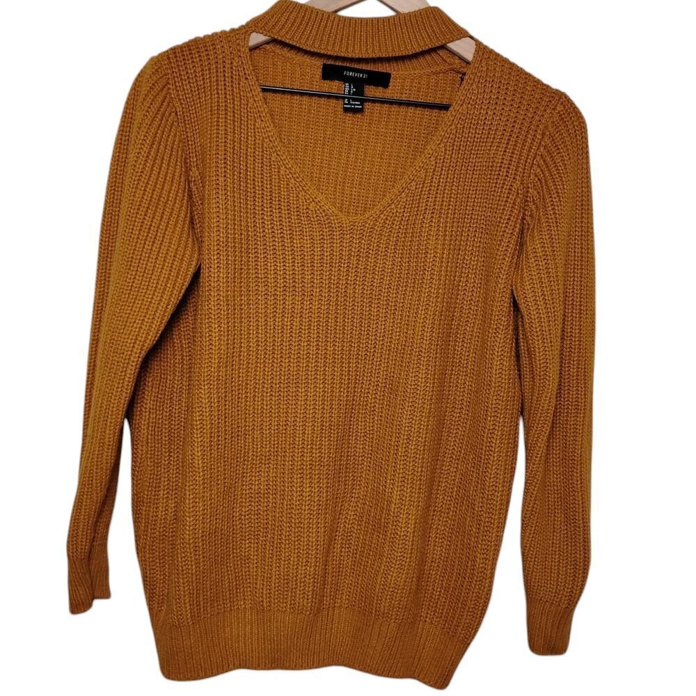 Forever 21 Mustard Knit Keyhole Sweater, L